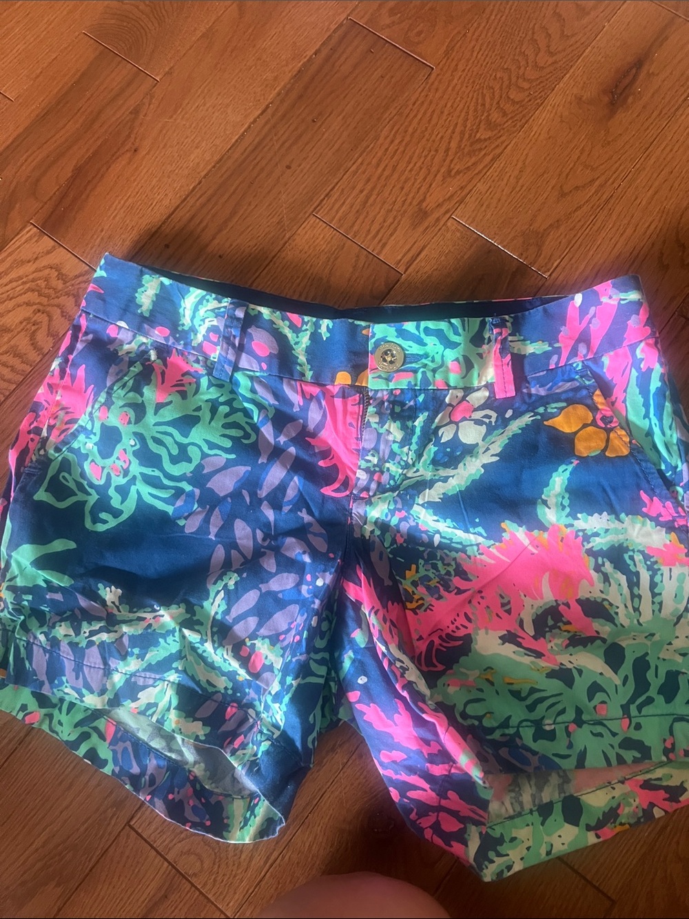 Lilly Pulitzer Neon Coral Reef Print Shorts in Navy, Pink & Aqua